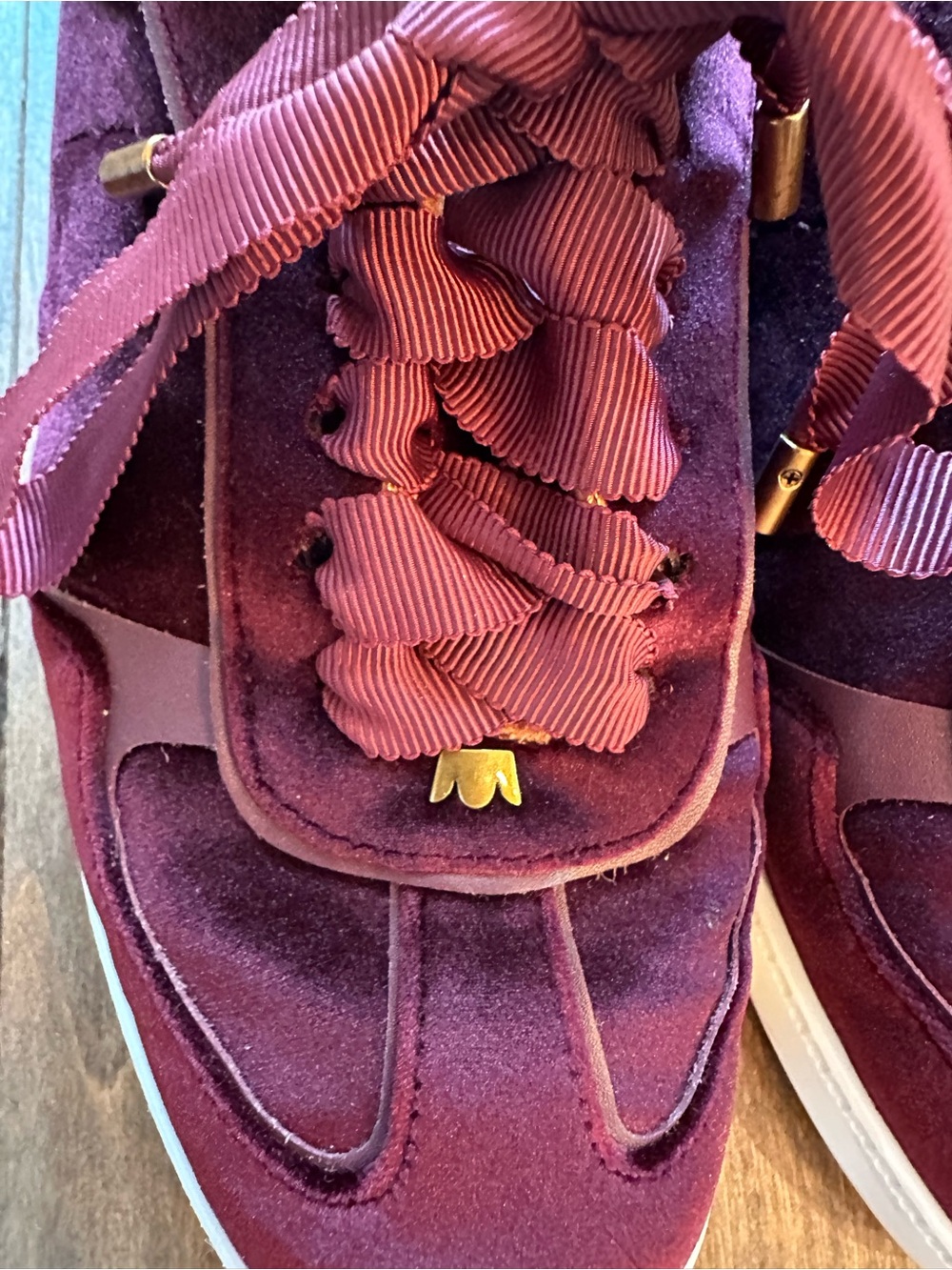 Birdies Women's Burgundy Velvet Ribbon-Trim Sneakers - Picture 5 of 6